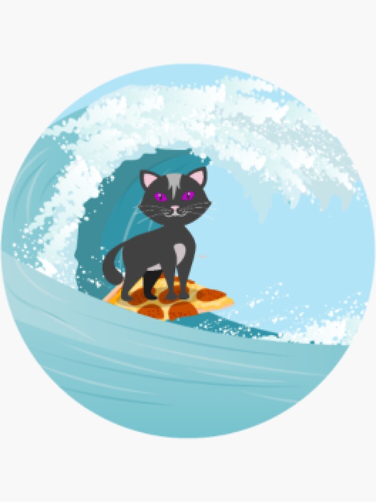 "Cat Sweet Funny Cat Wave Surfing Pizza Food" Sticker for Sale by RobertoGarcia Redbubble