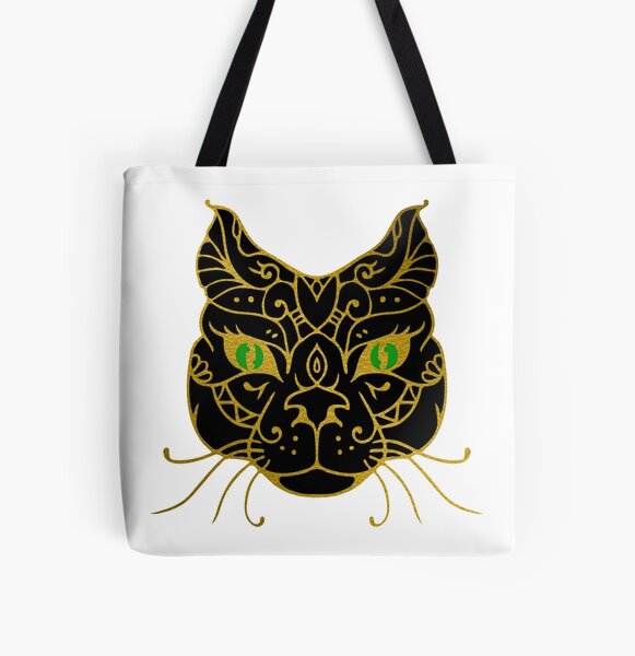 Golden Black Cat With Green Eyes All Over Print Tote Bag