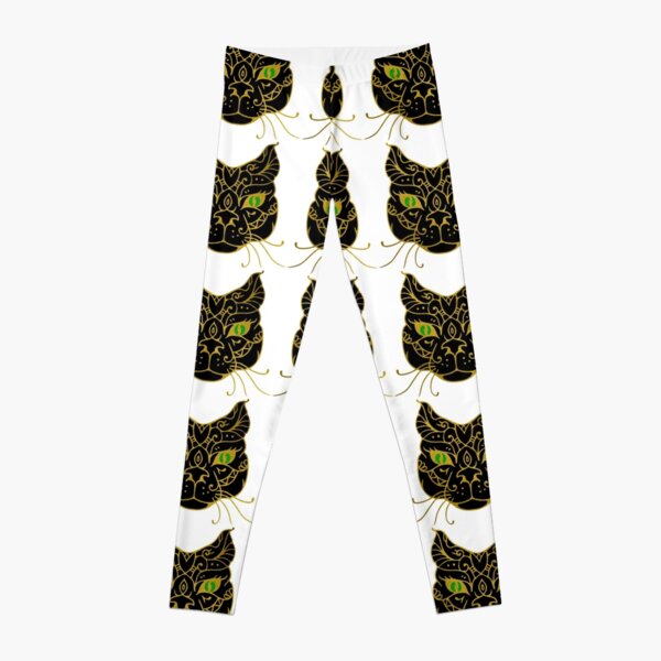 Golden Black Cat With Green Eyes Leggings