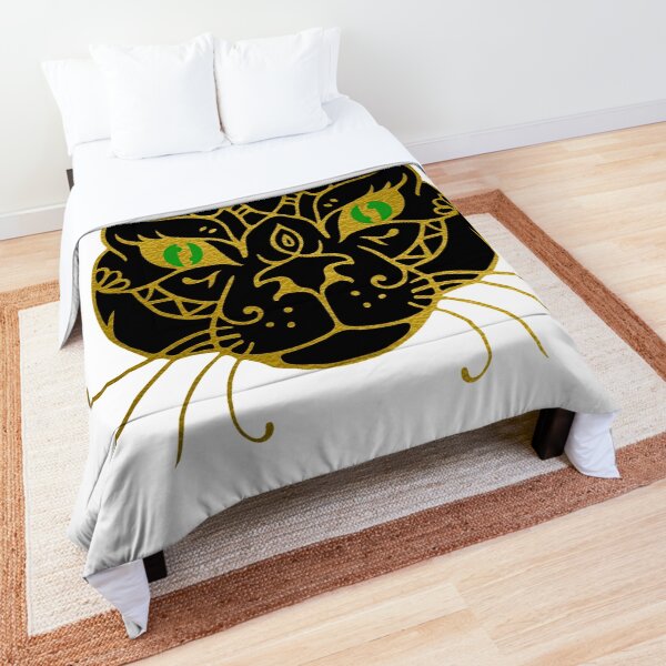 Golden Black Cat With Green Eyes Comforter