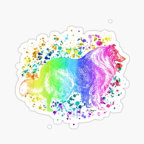 The Rough Collie, Long-Haired Collie Watercolor Rainbow, Dog lovers, Dog mom, Dog dad Sticker