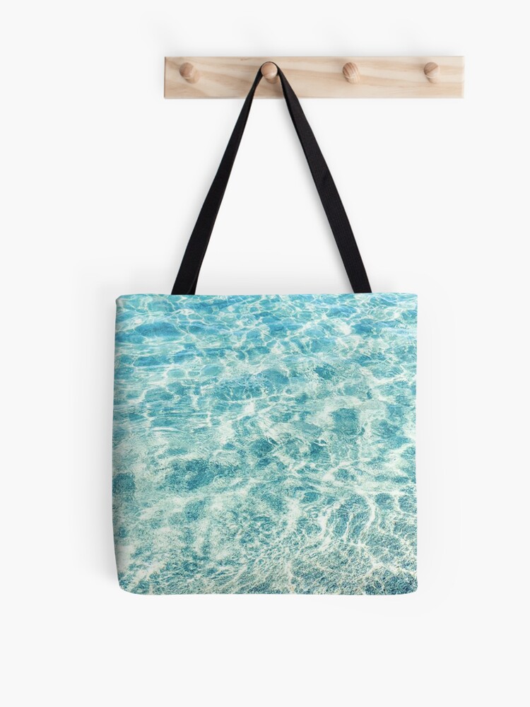 Teal Ocean Water Sandy Beach Shoreline Tote Bag