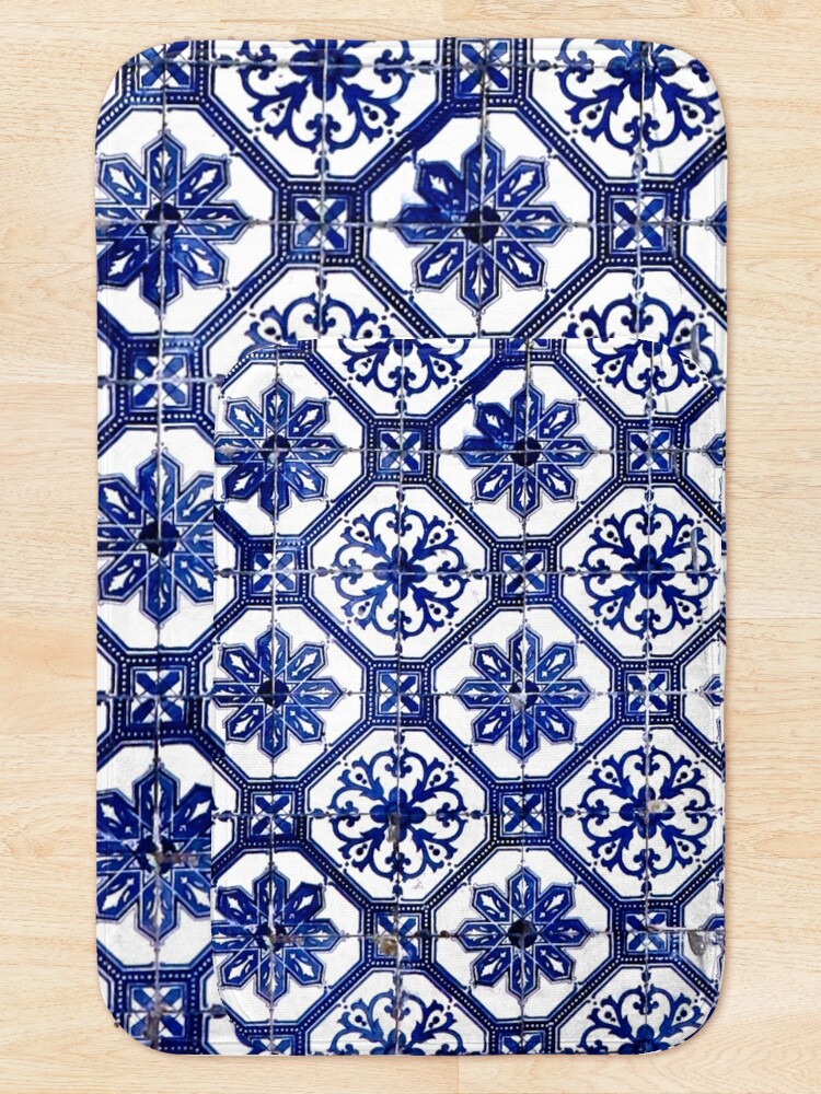 Alternate view of Blue and White Portuguese Tile Bath Mat