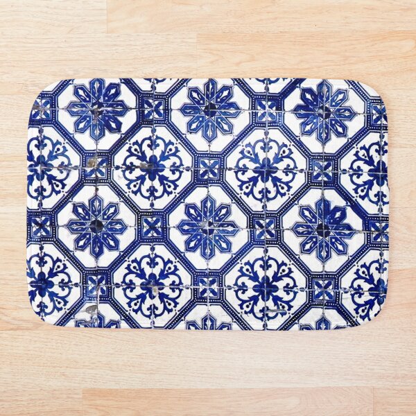 Blue and White Portuguese Tile Bath Mat