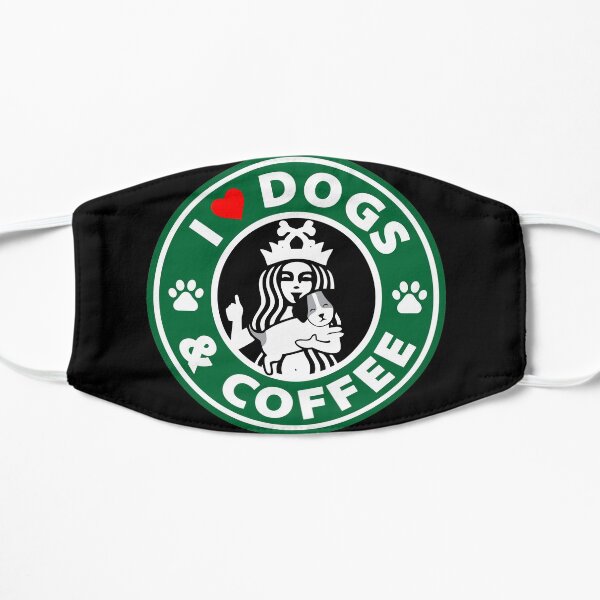 I Love Dogs and Coffee - Parody of Starbucks coffee Flat Mask