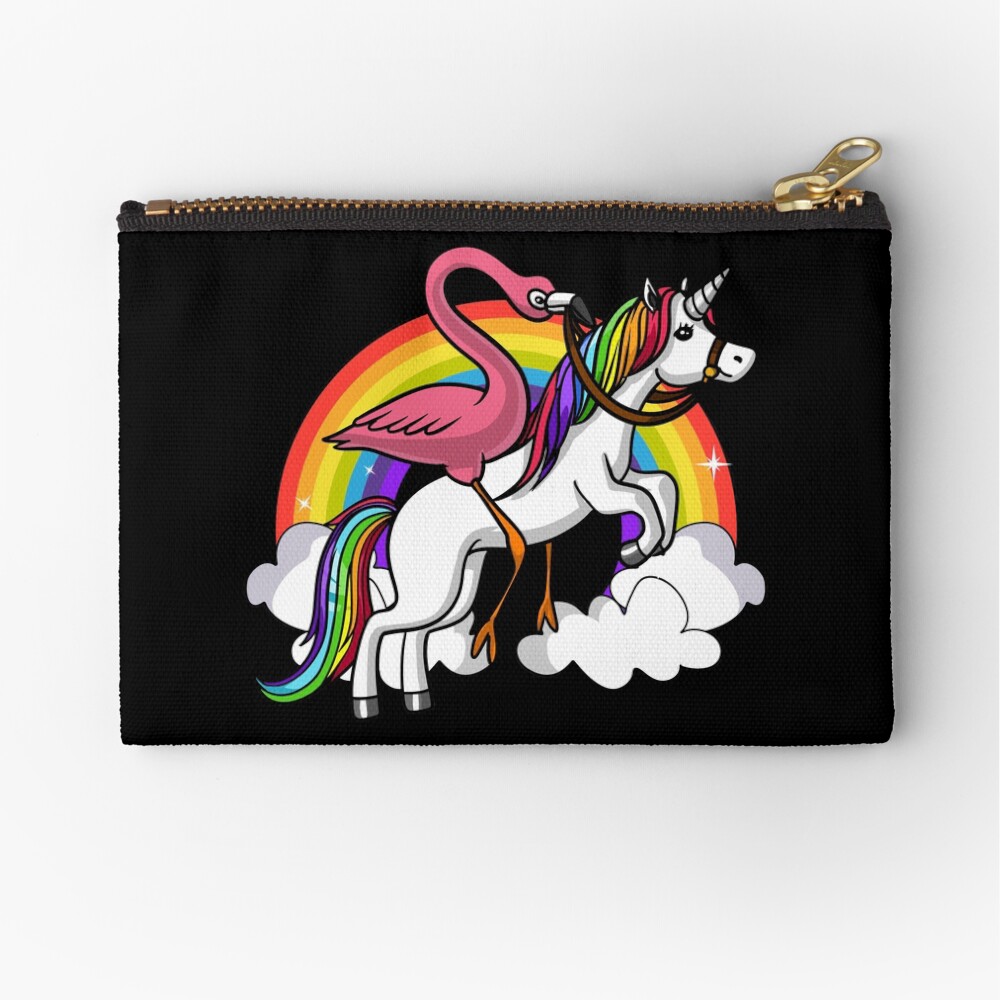 Flamingo Bird Riding Unicorn Zipper Pouch