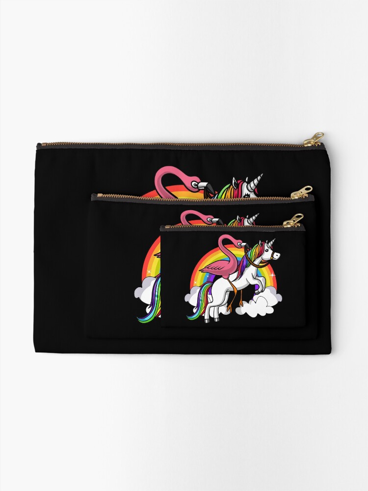 Alternate view of Flamingo Bird Riding Unicorn Zipper Pouch