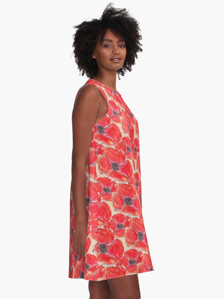Alternate view of Watercolour Poppies (Hand Painted Design) A-Line Dress