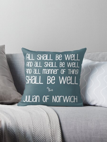 Artikel-Vorschau von Alles wird gut ... Julian von Norwich inspirierendes Zitat Blaugrün und Weiß, designt und verkauft von kierkegaard.