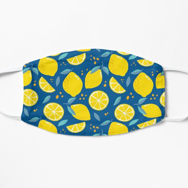 Modern Lemon yellow Fruit Summer Blue Pattern Flat Mask