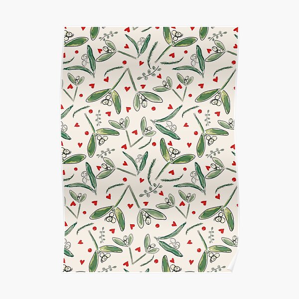 Mistletoe Mischief: Hearts and Berries Whimsical Christmas/Winter Design Poster