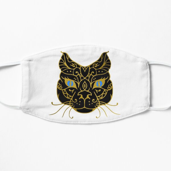 Golden Black Cat With Blue Eyes Flat Mask
