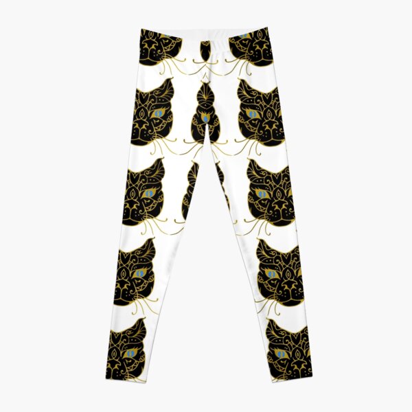 Golden Black Cat With Blue Eyes Leggings