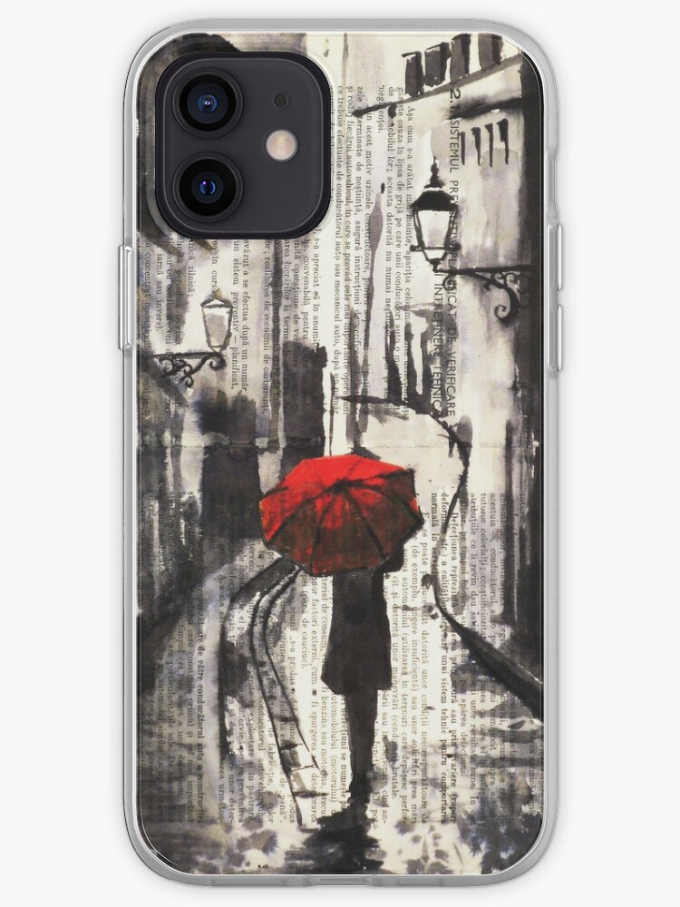 Silent Street Vintage Ink Drawing Collage Painting Girl Red Umbrella Iphone Case Cover By Art2print Redbubble