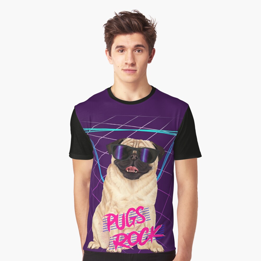 Pugs Rock - Retro 80s pug in sunglasses | Greeting Card