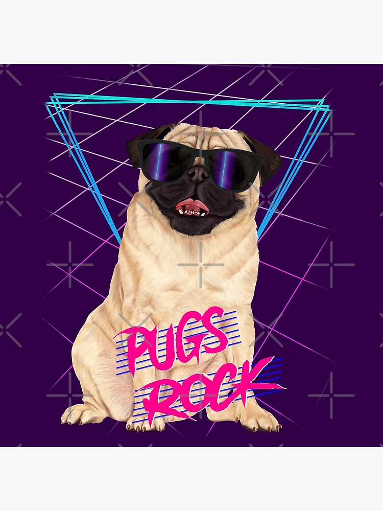 Pugs Rock - Retro 80s pug in sunglasses Kids T-Shirt for Sale by