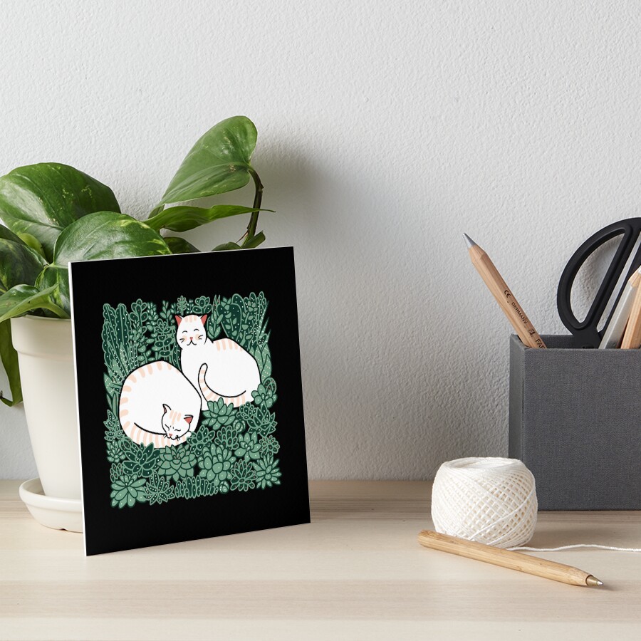 Cats in a succulent garden Art Board Print