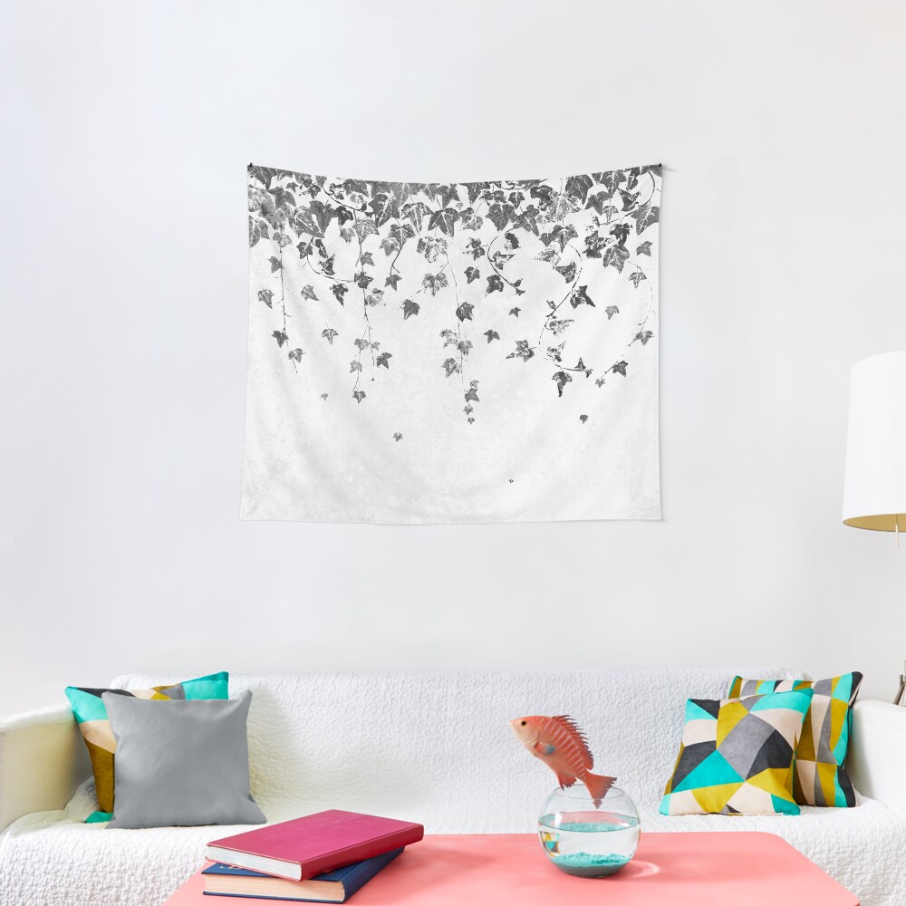 Hand Printed Black and White Trailing Ivy Tapestry