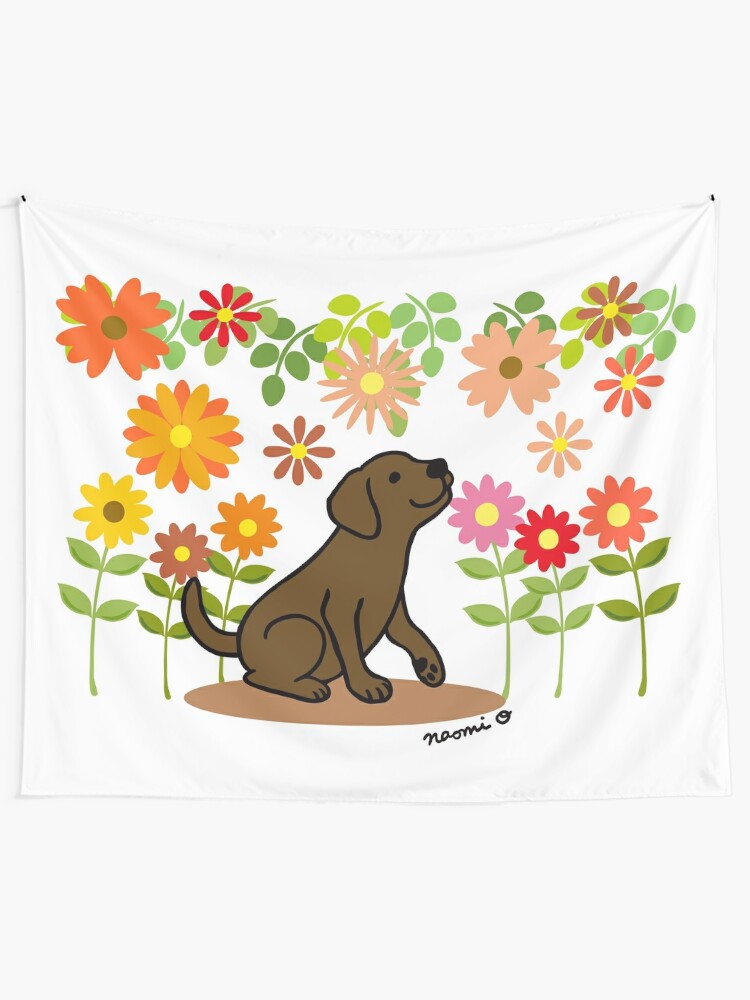 Tentures Chocolat Labrador Chiot Et Fleurs Par Happylabradors Redbubble