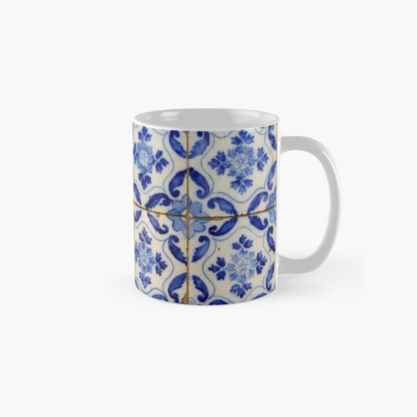 Portuguese tiles. Blue flowers and leaves Classic Mug