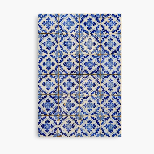 Portuguese tiles. Blue flowers and leaves Canvas Print