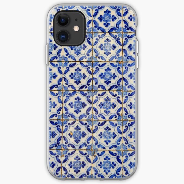 Portuguese tiles. Blue flowers and leaves iPhone Soft Case
