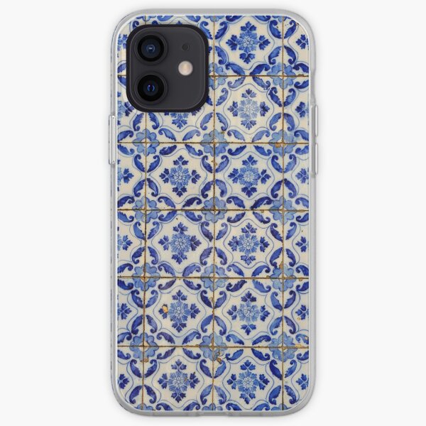 Portuguese tiles. Blue flowers and leaves iPhone Soft Case