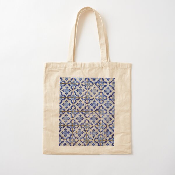 Portuguese tiles. Blue flowers and leaves Cotton Tote Bag