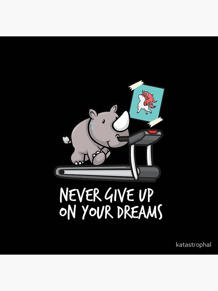 Thumbnail 4 of 4, Clock, Never give up your dreams - rhino on treadmill like unicorn designed and sold by katastrophal.