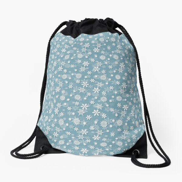 Christmas Icy Blue Velvet Snow Flakes Drawstring Bag