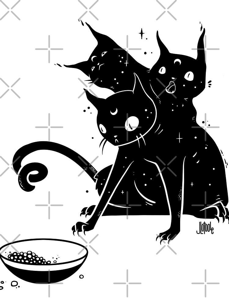 Creepy Cute Three Headed Black Cat Artwork - Cat - Sticker
