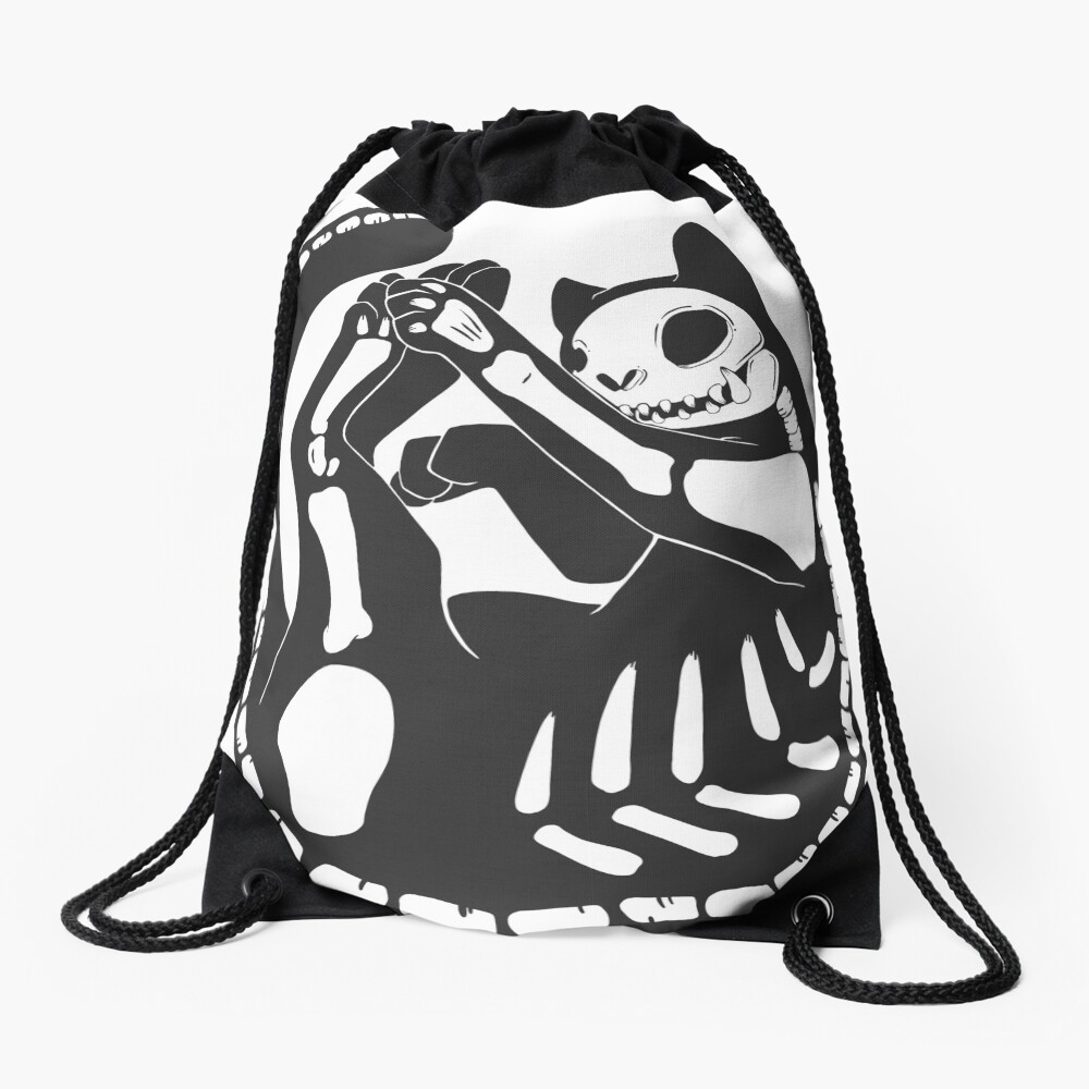 Cat Skeleton Halloween Artwork Drawstring Bag