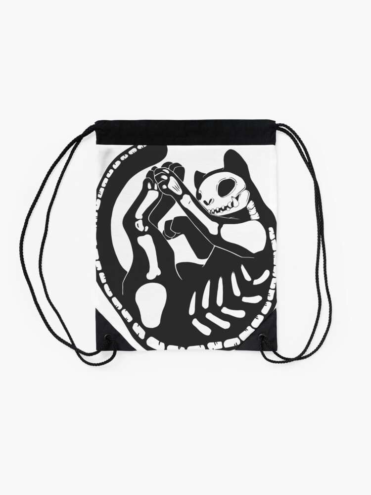 Alternate view of Cat Skeleton Halloween Artwork Drawstring Bag