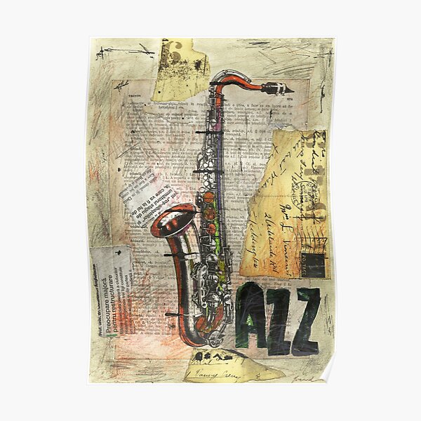 Jazz collage art affiche dessin peinture saxophone musique masque de protection Poster