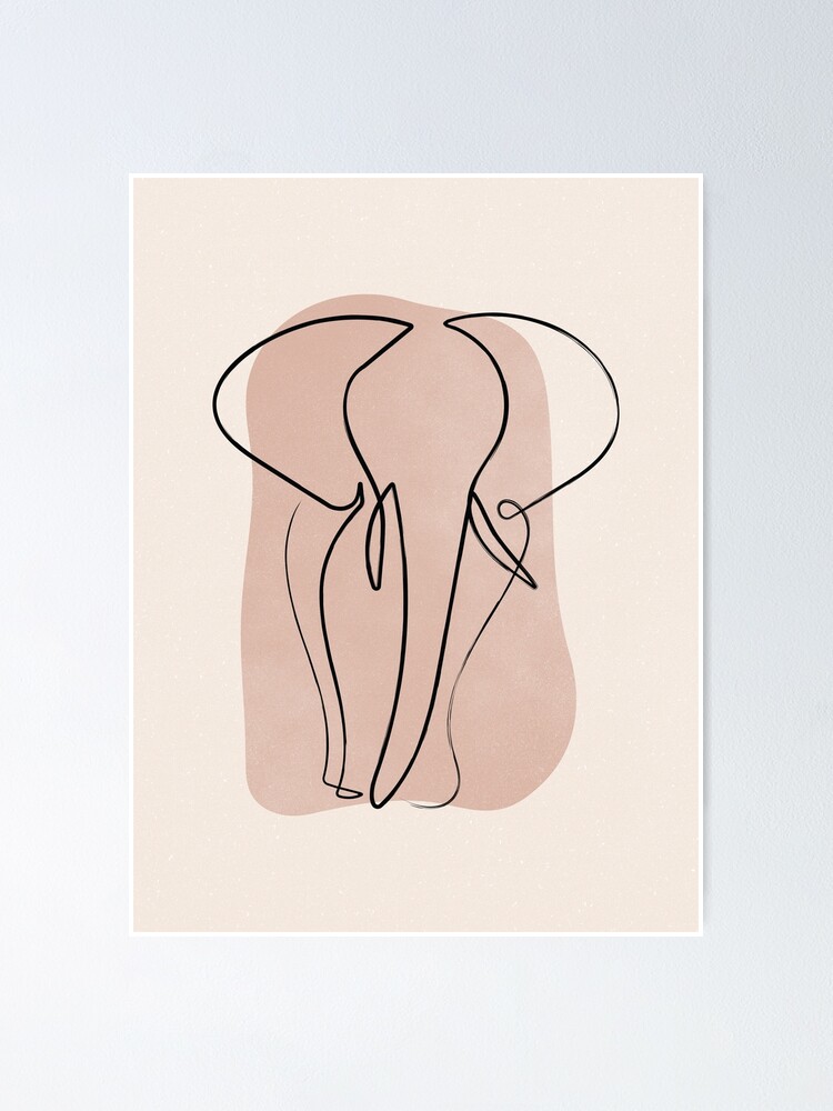 Póster «Dibujo de línea continua de elefante, arte animal abstracto,  melocotón, terroso, arte lineal» de EnchantedWishes | Redbubble