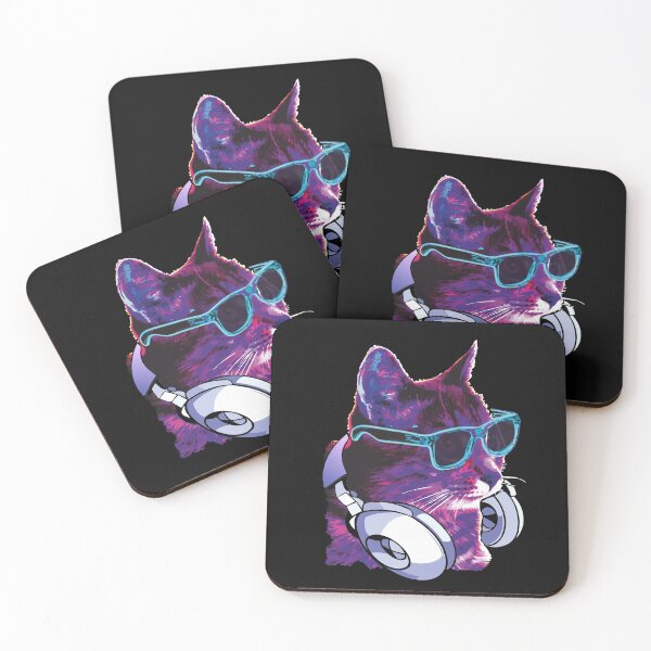 Item preview, Cat Dj Rainbow kitten wearing Headphones funny techno music lover gift designed and sold by alenaz.