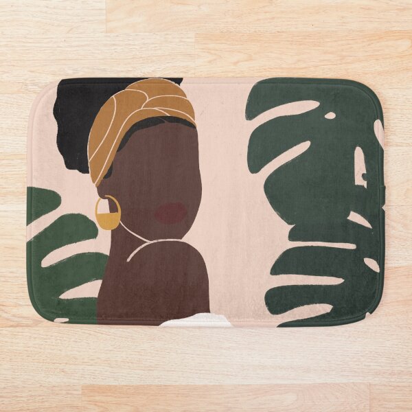 Black Woman Monstera leaves Tropical Bath Mat