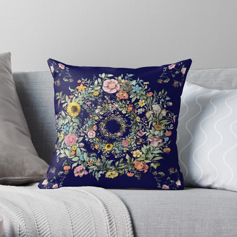Circle of Life Dark Blue Throw Pillow