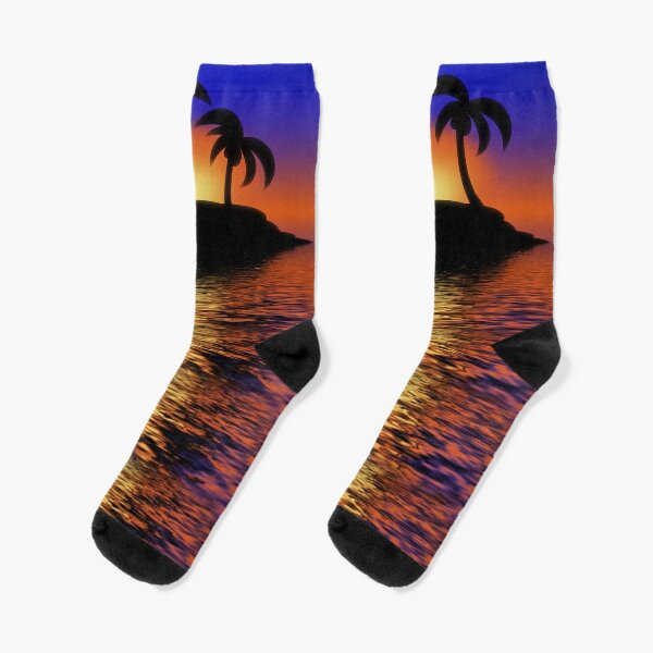 I'd Rather Be At the Beach with Palm Tree Image Printed on Ladies Purple Socks 