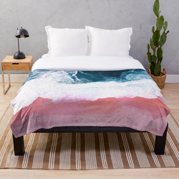 Aerial Beach, Ocean Waves Throw Blanket