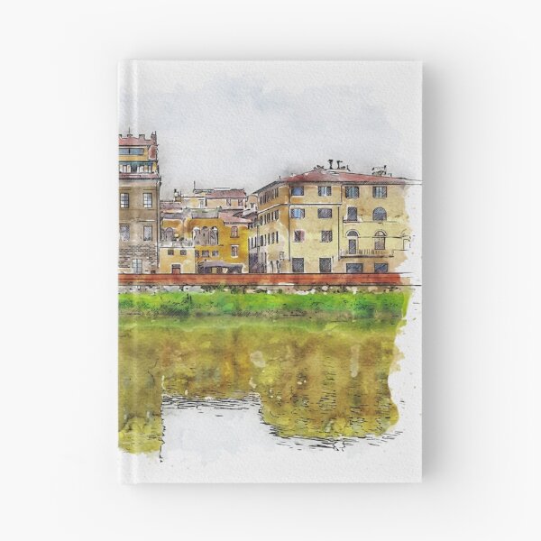 Item preview, Aquarelle sketch art. View of the historic buildings in Florence. Reflection in the river designed and sold by anytka.