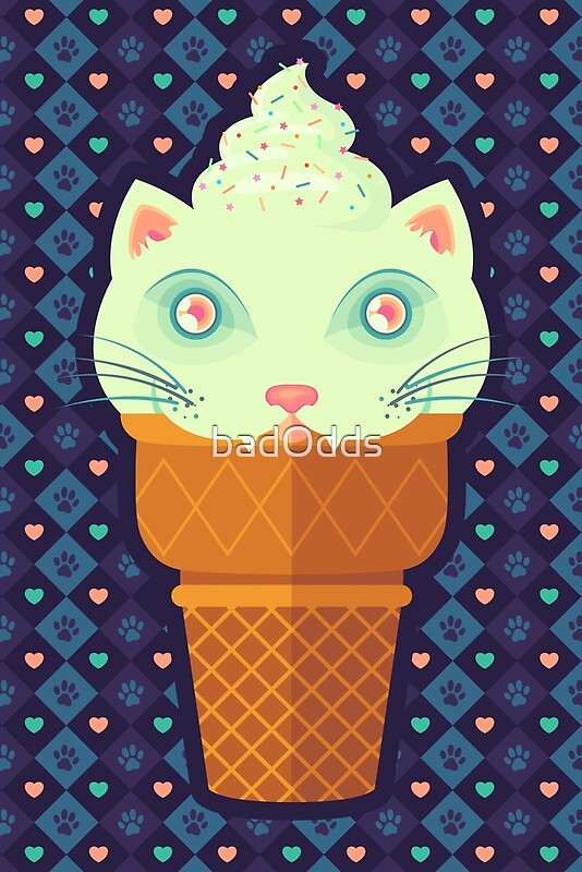 "StrawberryMint Cat" by badOdds Redbubble
