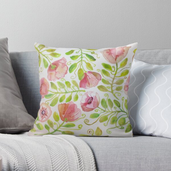 Pink Poppies Throw Pillow