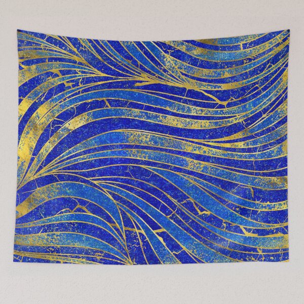 Item preview, Lapis Lazuli and gold waves pattern designed and sold by k9printart.
