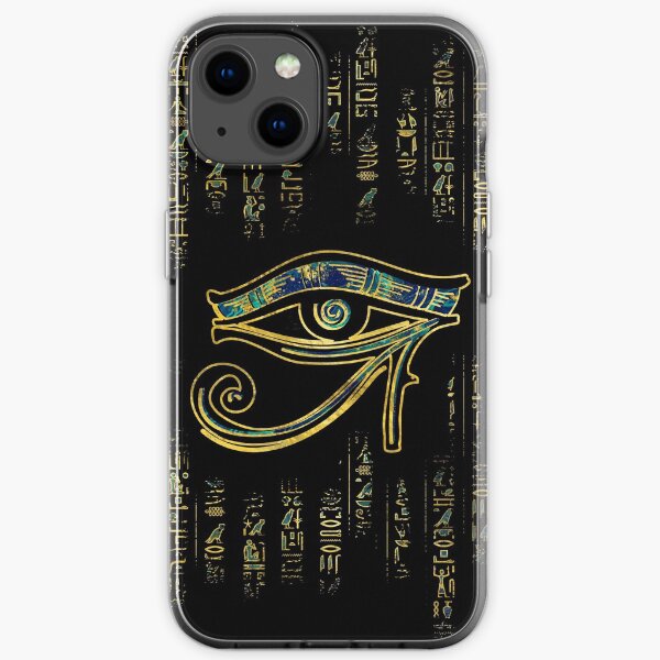 Egyptian Eye of Horus on hieroglyphics gold and marble iPhone Soft Case