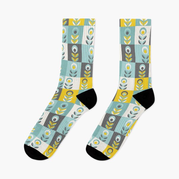 Item preview, Scandinavian flowers 02, yellow-gray-teal, retro pattern designed and sold by Slanapotam.
