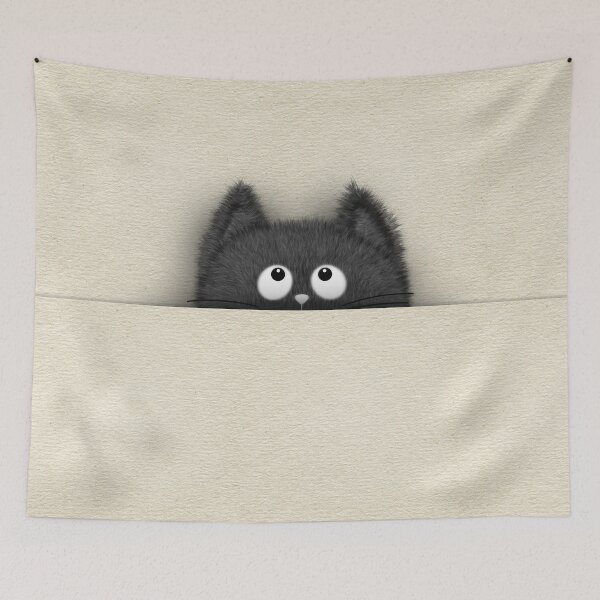 Item preview, Cute Fluffy Black cat peaking out  designed and sold by k9printart.