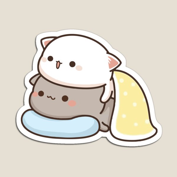 Peach and Goma in Blankets - Mochi Peach Cat Magnet