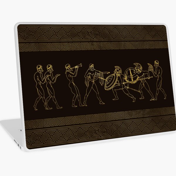 Ancient Sparta Greece scene on greek pattern Laptop Skin