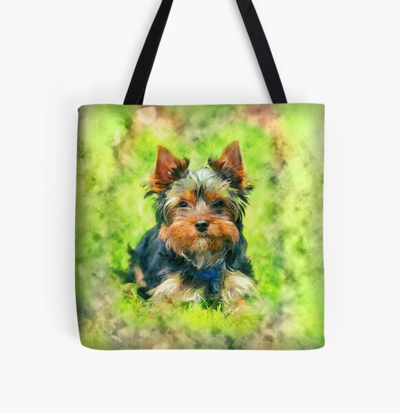 Yorkshire Terrier Yorkie with Ball Art Tote in Several Sizes FREE Personalizati 